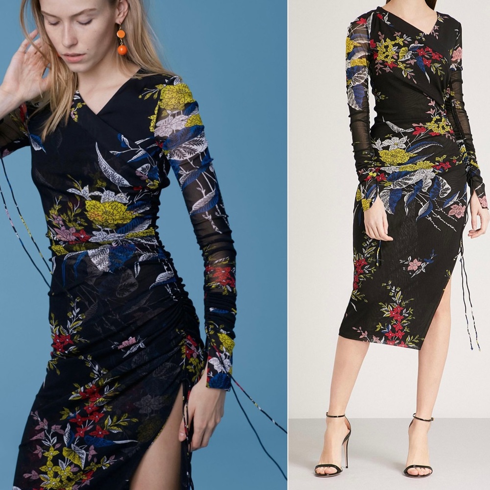 DIANE VON FURSTENBERG DVF FLORAL RUCHED DRESS